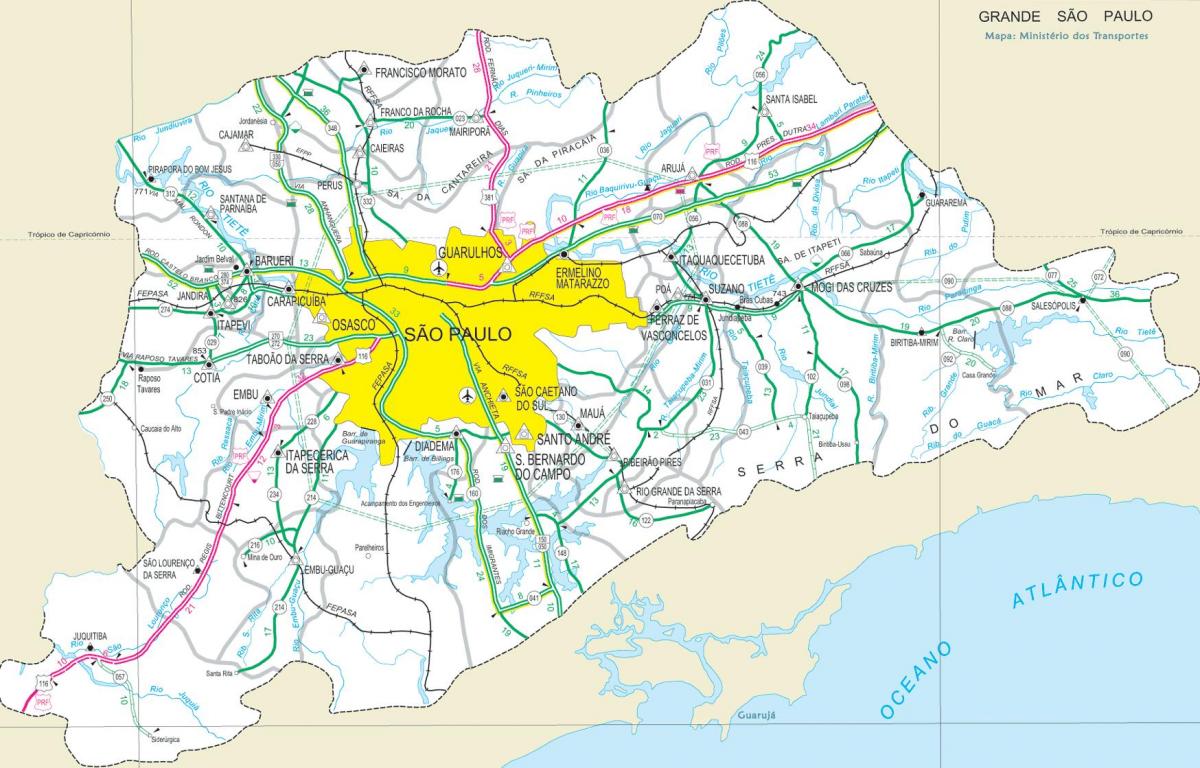 Карта автомобільних доріг околиці Сан-Паулу