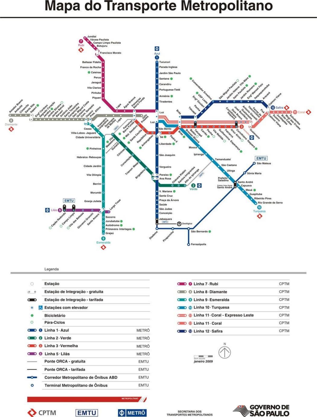 Карта Сан-Паулу CPTM транспорту