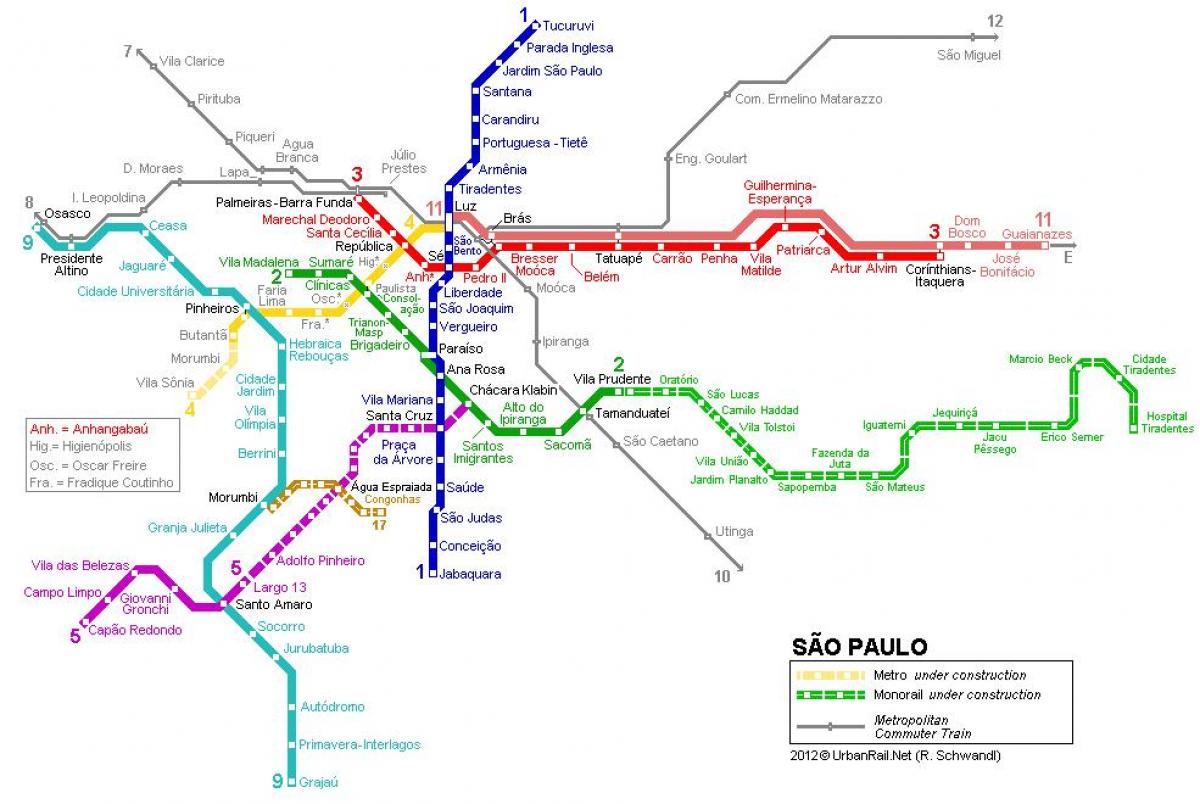 Карта Сан-Паулу монорейки