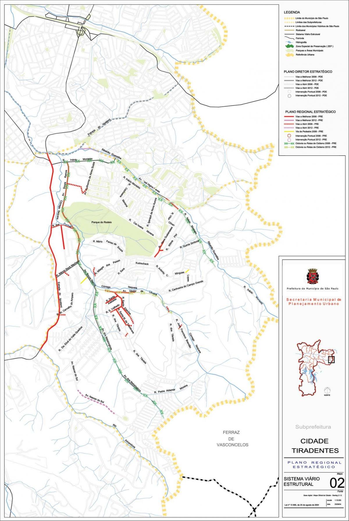 Карта Сідаде Тирадентесе Сан-Паулу - доріг