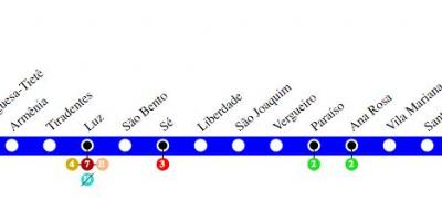 Карта Сан-Паулу метро - лінія 1 - синій