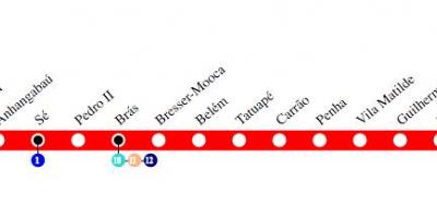 Карта метро Сан - Паулу - лінія 3 - Червона
