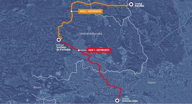 Карта коредоре БРТ метрополітан Альфавіль-Кажамар
