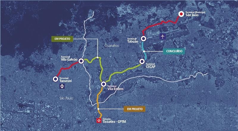 Карта коредоре Метрополітан Guarulhos - Tucuruvi