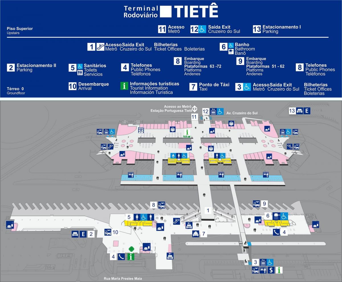 Карта автобусного терміналу Тиете - верхній поверх