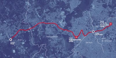 Карта коредоре БРТ метрополітан периметру Альто Тиете